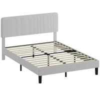 HOMCOM Bettgestell 140x200 cm mit gepolstertem, höhenverstellbarem Kopfteil und Latten, gerippter Samt, Grau(m-1)