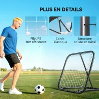 HOMCOM Filet de rebond de football rebondisseur de football ajustable pliable portable 4 piquets de fixations au sol filet de PE noir blanc 78 x 84 x 78 cm(m-4)