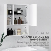 kleankin Armoire murale salle de bain avec miroir, meuble salle de bain, 5 compartiments et étagère réglable, 60x15x76cm, blanc(m-4)