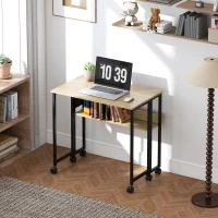 HOMCOM Bureau pliable sur roulettes 80 x 50 cm avec étagère et sac de rangement, chêne(m-10)
