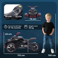 AIYAPLAY 12V Kids Electric Ride On Car with 3 Wheeler, MP3 Player, Horn, 2 Speeds, LED Lights for Boys & Girls Ages 3-8, Black(m-3)