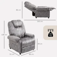 HOMCOM Poltrona Relax Reclinabile Manualmente in Tessuto con Imbottitura Extra, Grigio(m-3)