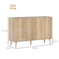 HOMCOM Credenza soggiorno, con 4 ante scanalate ad apertura a pressione 120 x 35 x 77,5 cm, Rovere(m-3)