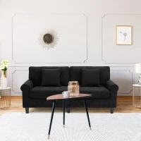 HOMCOM Canapé 3 places en tissu velours côtelé 197 cm  avec accoudoirs et dossier rembourrées 2 oreillers noir(m-10)