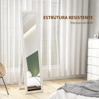 HOMCOM Espelho de Pé 37x155 cm Espelho de Corpo Inteiro Espelho de Parede Retangular com Estrutura de Madeira Branco com Veios(m-8)