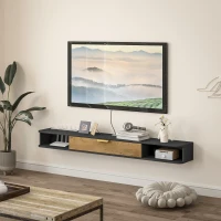 HOMCOM Meuble TV suspendu avec compartiments ouverts, porte rabattable et passe-câbles, 160 x 24 x 16 cm, gris(m-10)