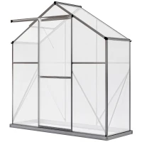 Outsunny 6 x 2.5ft Polycarbonate Greenhouse Walk-In Green House with Rain Gutter, Sliding Door, Window, Foundation, Dark Grey(m-11)