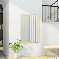 HOMCOM Miroir mural verrière rectangulaire style fenêtre, horizontal ou vertical avec 4 crochets, en métal doré - 90x60 cm(m-6)