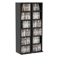 HOMCOM 204 CD Media Display Shelf Unit Set of 2 Blu-Ray Tower Rack w/ Adjustable Shelves Bookcase Storage Organiser, Black(m-10)