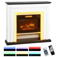 HOMCOM Cheminée électrique 1800W, fausse cheminée décorative lumières LED RGB, effet flamme, manteau, 105 x 27 x 97 cm, noir(m-11)