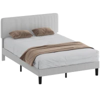 HOMCOM Bettgestell 140x200 cm mit gepolstertem, höhenverstellbarem Kopfteil und Latten, gerippter Samt, Grau(m-7)