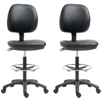 Vinsetto Lot de 2 tabourets à roulettes réglable en hauteur 69-91 cm avec dossier inclinable et repose-pieds réglable(m-12)