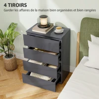 HOMCOM Commode 4 tiroirs, meuble de rangement à haute brillance, fermeture douce et silencieuse, 55 x 34 x 80 cm, gris(m-4)