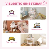 AIYAPLAY Kinderschminktisch, Stuhl, Schublade, abnehmbarer Spiegel, Kinderschreibtisch mit 7 Zubehörteilen, 2-in-1 Design, MDF, Rosa(m-9)