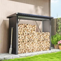 Outsunny Abri-bûches couvert support pour bois de chauffage plancher surélevé toit incliné, acier galvanisé 213x66,5x150cm gris(m-10)