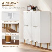 HOMCOM Zapatero Estrecho con 4 Puertas Acanaladas con Estantes Ajustables para 20 Pares de Zapatos 105x24x91,5 cm Blanco(m-7)