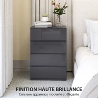 HOMCOM Commode 4 tiroirs, meuble de rangement à haute brillance, fermeture douce et silencieuse, 55 x 34 x 80 cm, gris(m-5)