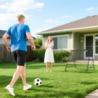 HOMCOM Filet de rebond double face 91 x 91 cm filet de rebond football pliable réglable dans 5 angles structure en acier noir(m-8)