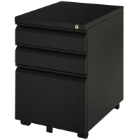 Vinsetto Rollcontainer, 3 Schubladen, 5 Räder, Hängeregister, abschließbar, Stahl, schwarz 39 x 48 x 60 cm