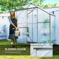 Outsunny 6 x 2.5ft Polycarbonate Greenhouse Walk-In Green House with Rain Gutter, Sliding Door, Window, Foundation, Dark Grey(m-6)