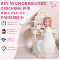AIYAPLAY Kinderschminktisch, Stuhl, Schublade, abnehmbarer Spiegel, Kinderschreibtisch mit 7 Zubehörteilen, 2-in-1 Design, MDF, Rosa(m-8)