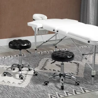 HOMCOM Lot de 2 tabourets massage à roulettes réglable en hauteur pivotant 360° assise synthétique capitonnée noire(m-9)