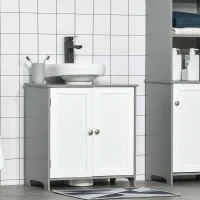 kleankin Meuble sous lavabo meuble sous évier placard 2 portes avec étagère 60 x 30 x 60 cm gris blanc(m-10)