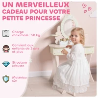 AIYAPLAY Coiffeuse enfant fille table de maquillage 2 en 1 avec 7 accessoires de jeu miroir en acrylique 59,8x29,6x89,8cm rose(m-8)
