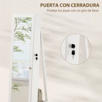 HOMCOM Espejo Joyero Giratorio 360° Organizador de Joyas con Cerradura y Espejo Pequeño Incorporado 38x38x160 cm Blanco Veteado(m-7)