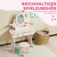AIYAPLAY Kinderschminktisch, Stuhl, Schublade, abnehmbarer Spiegel, Kinderschreibtisch mit 7 Zubehörteilen, 2-in-1 Design, MDF, Rosa(m-5)