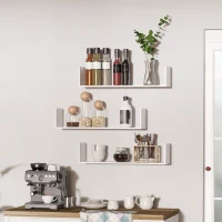 HOMCOM Lot de 3 étagères murales flottantes - dim. 80L x 18l x 18H cm - kit complet de fixation inclus - MDF grain de bois blanc(m-10)