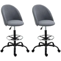 Vinsetto Lot de 2 chaises de bureau fauteuil de bureauassise haute réglable 105-125H cm tabouret de bureau pivotant 360° lin gris(m-12)