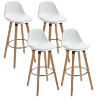 HOMCOM Lot de 4 tabourets de bar style scandinave hauteur 70 cm avec pieds en bois et repose-pieds en acier - blanc(m-12)
