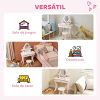 AIYAPLAY Tocador para Niñas 2 en 1 Escritorio con Taburete Espejo Cajón 7 Accesorios para Niños a Partir de 3 Años Rosa(m-9)