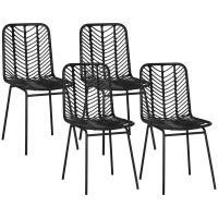 HOMCOM Lot de 4 chaises de salle à manger design bohème en résine tressée imitation rotin et piètement métal - 44 x 58 x 85 cm(m-12)
