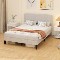 HOMCOM Bettgestell 140x200 cm mit gepolstertem, höhenverstellbarem Kopfteil und Latten, gerippter Samt, Grau(m-4)