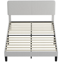 HOMCOM Structure de lit 140x200 cm avec tête de lit rembourrée réglable en hauteur et lattes, velours côtelé, Gris