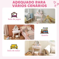 AIYAPLAY Toucador para Crianças com Banco Toucador com Espelho Gaveta e 7 Acessórios Rosa(m-9)