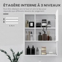 kleankin Armoire murale salle de bain avec miroir, meuble salle de bain, 5 compartiments et étagère réglable, 60x15x76cm, blanc(m-5)