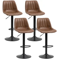 HOMCOM Lot de 4 tabourets de bar style vintage réglable pivotant avec repose-pied revêtement synthétique marron(m-12)