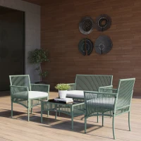 Outsunny Ensemble salon de jardin 4 pièces canapé 2 places 2 fauteuils 1 table basse plateau verre trempé(m-9)