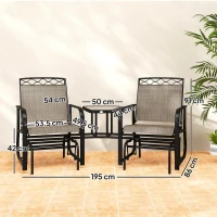 Outsunny Double Outdoor Glider Chair, 2 Seater Patio Rocking Chairs, Swing Bench with Tempered Glass Table, Breathable Mesh Fabric for Backyard, Garden, Porch, Brown(m-3)