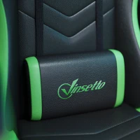 Vinsetto Cadeira Gaming Reclinável até 135° com Suporte Lombar Altura Ajustável Almofada de Cabeça e Apoio para os Pés Retrátil 65x65x121-129 cm Preto e Verde(m-8)