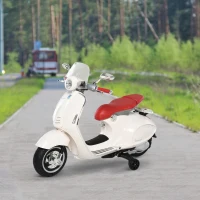 HOMCOM Vespa Scooter Moto électrique Enfants 6 V dim. 108L x 49l x 75H cm Musique klaxon 2 roues auxiliaires, 3-6 ans, Blanc(m-10)