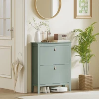 HOMCOM Modern Two-Drawer Shoe Cabinet - Green(m-4)