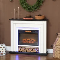 HOMCOM Cheminée électrique 1800W, fausse cheminée décorative lumières LED RGB, effet flamme, manteau, 105 x 27 x 97 cm, noir(m-10)