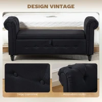 HOMCOM Banc banquette coffre 2 en 1 en tissu aspect lin avec pieds en bois 146,5 x 49 x 72 cm noir(m-6)