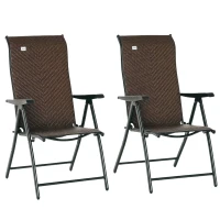 Outsunny Set of Two Folding Garden Chairs, with Seven-Position Adjustable Backs - Brown(m-10)