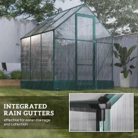 Outsunny Garden Walk-in Aluminium Greenhouse Polycarbonate with Plant Bed ,Temperature Controlled Window, Foundation, 6 x 6ft(m-8)