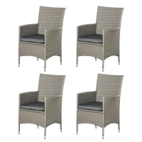 Outsunny Set of Four Rattan Armchairs, with Cushions - Grey(m-11)